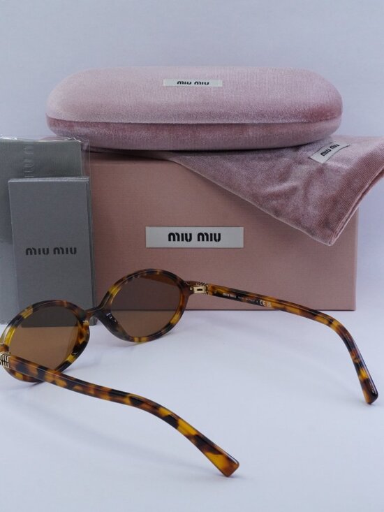 Miu Miu MU04ZS 19P2Z1 Oval Sunglasses – Light Havana\\Brown